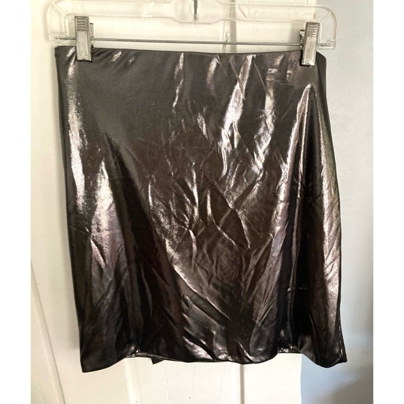 RELISTED NWOT Zara Metallic Gunmetal Wrap Style Tie Waist Mini Skirt - Picture 4 of 15